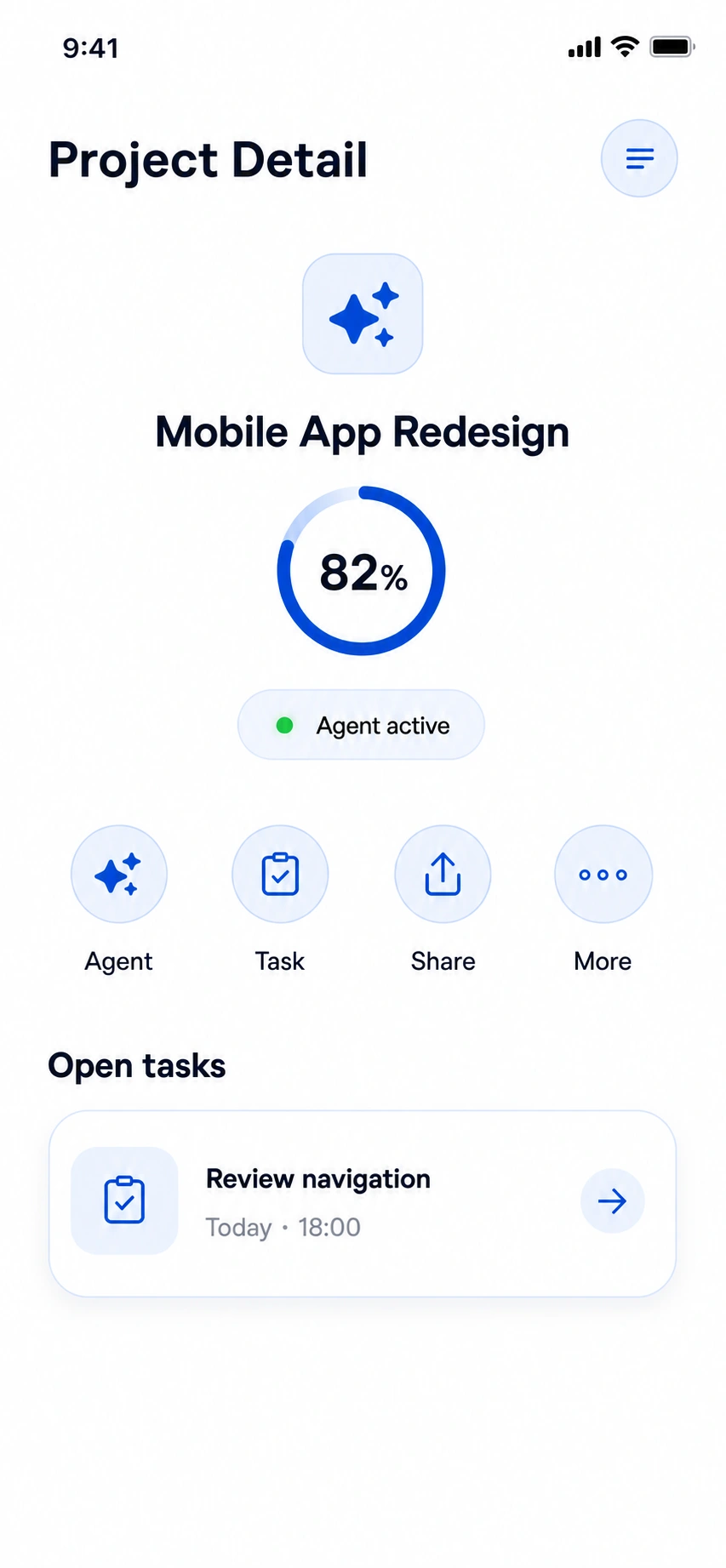 Project details in bruda with active agent and open tasks